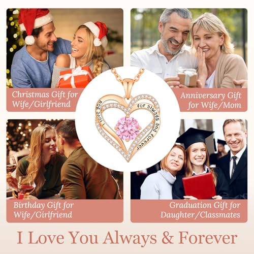 CDE Engraved Forever Love Heart Birthstone Necklace Jewelry Gifts for Women | Hypoallergenic,Nickel-Free & Lead-Free,3 x 3 mm 5A CZ Heart Pendant,Anniversary Christmas Birthday Gift for Girlfriend Wife - color: 10-Oct, style: Rose Gold Plated