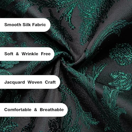 Hi-Tie Silk Mens Suit Vest Tie and Bowtie Lapel Pin Gold Tie Clip Paisley Floral Waistcoat 8PCS Set Tuxedo Wedding Party - color: Black and Green, size: Small