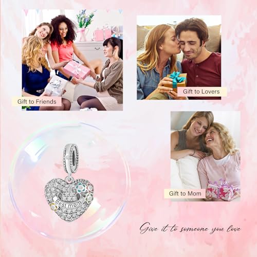 S925 Bead Pendant Charms for Bracelets Necklaces, Compatible with Pandora, Jewelry Making DIY - style: Best Mom CZ Pave Dangle