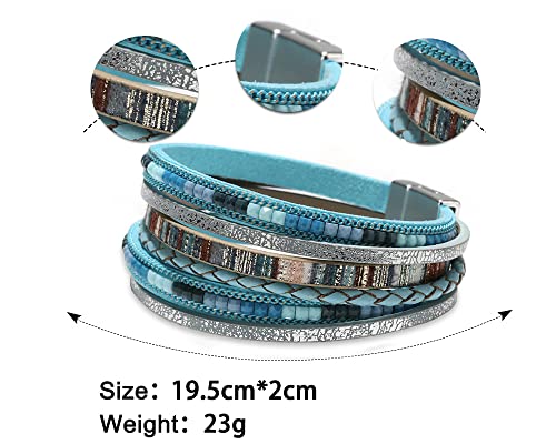 Fesciory Leather Wrap Bracelets for Women, Boho Western Layered Jewelry | Layered leather cuff bracelets, Easy on and off, Boho western style, Daily wear, Gift for women - color: Blue 2