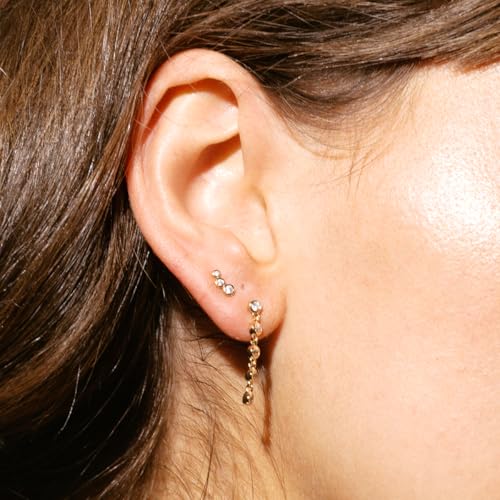 Made By Mary CZ Poppy Climber Stud Earrings – Bezel-Set Cubic Zirconia Ear Climber Earrings for Women | Minimalist Dainty Stud Earrings | Everyday Sparkle Jewelry | Elegant Earring Gift | Gold Vermeil | 6.5mm