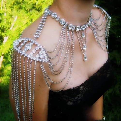 Crystals Tassels Shoulder Chain Necklace Multilayered Body Jewelry Accessory for Women Bridal Wedding Arm Supplies