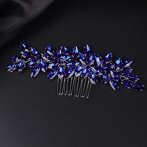 Teyglen Women Dainty Simple Blue Rhinestones Bridal Hair Comb Luxurious Shiny Hair Accessory for Bride and Girls - color: Blue