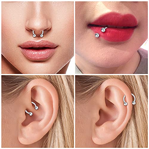 D.Bella 22G 20G 18G 16G 14G 12G 10G 8G 6G 4G 2G 0G 00G Surgical Steel Nose Septum Horseshoe Hoop Eyebrow Lip Navel Belly Nipple Piercing Ring Helix Tragus Daith Rook Captive Earrings Replacement Spikes - color: A1 -4pcs, silver & black, size: 20g,10mm inn