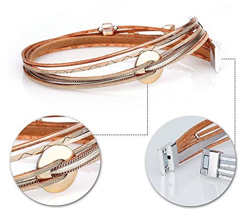 leather wrap bracelets for women, boho leopard multi-layer crystal cuff bracelet jewelry A),B38:Metal Disc(Gold),A