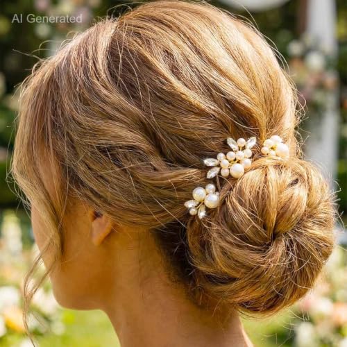 Heread Pearl Bride Wedding Hair Pins Crystal Bridal Headpiece Hair Accessories for Women and Girls (Pack of 3) (Gold) - color: Gold