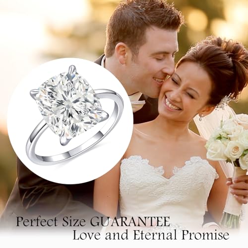 AVECON 3CT/5CT Elongated Cushion Cut Engagement Ring for Women, Promise Wedding Cubic Zirconia 14K Gold/White Gold Plated Band Size 5-9 - color: Silver-3CT