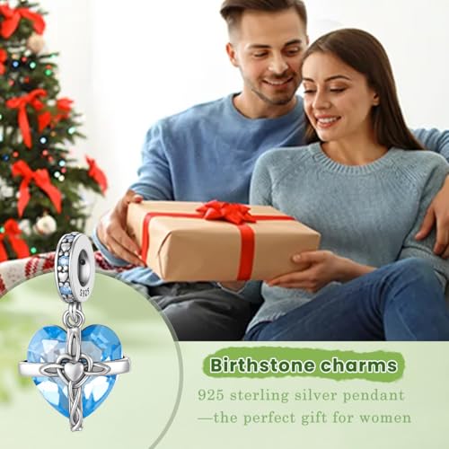 Birthstone Charm, 925 Sterling Silve Heart Dangle Charms for Pandora Bracelets, Ladies Birthday Gift - style: C-March