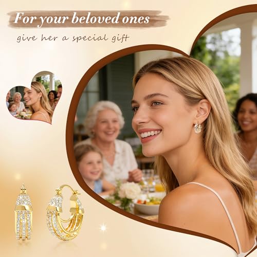 Sonateomber Gold Chunky Crystal Hoop Earrings for Women, Trendy Statement Sparkly CZ Rhinestone Thick Open Hoops Earings Hypoallergenic Wedding Prom Everyday Accessories Fashion Jewelry Gift - color: Gold Layered