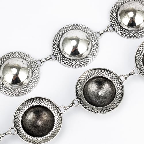 ILuvatar Western Metal Concho Belt for Women Cowgirl Waist Chain for Women Dress Pants Adjustable - color: Silver-s71