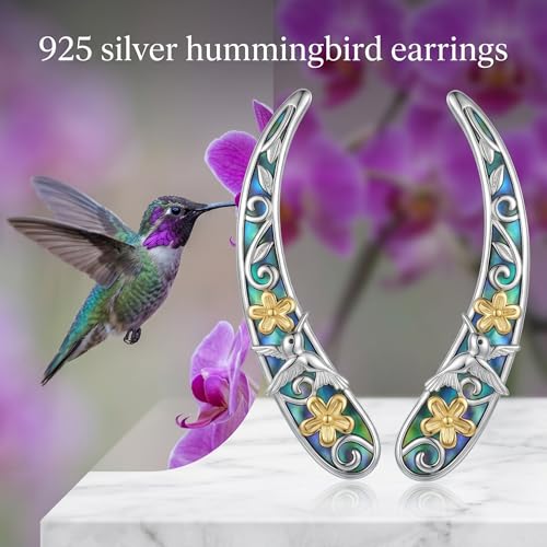 Ear Climbers Earrings for Women Sterling Silver Vintage Ear Crawler Earrings Jewelry Gifts for Women - style: Hummingbird Sunflower