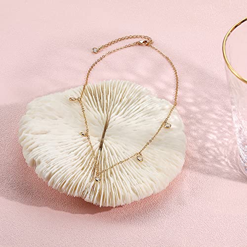 Tewiky Dainty 14k Gold Plated/Silver Cubic Zirconia Necklaces for Women, Simple CZ Jewelry Necklaces Trendy Gifts - color: Gold five drop CZ