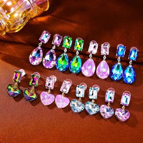 Crystal Heart Teardrop Dangle Earrings for Women Hypoallergenic Multicolor Cubic Zirconia Drop Earrings for Wedding Prom Party Daily Wear - color: Heartpink