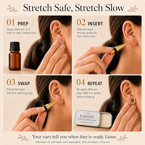 BodyJ4You 36PC Ear Stretching Kit - Complete Beginner Set 14G-00G | Gauges for Ears Stainless Steel Tapers Single Flare Plugs Tunnels - Dead Stretching Lobe Men Women Expander - color: Goldtone, Single Flare