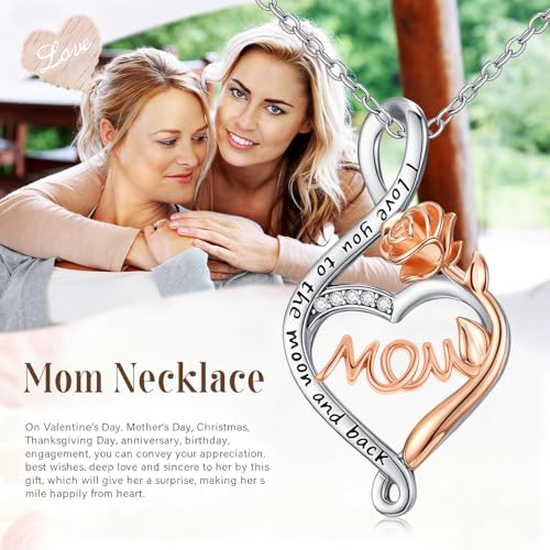 925 Sterling Silver Necklace Gifts for Women Crystal/Opal Jewelry Pendant Christmas Birthday Gift - style: Rose-Mom
