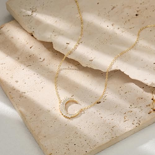 CHESKY Layered Necklaces for Women Trendy, Dainty 14k Gold Plated Pendant Necklace Layering Necklace for Women Non Tarnish Hypoallergenic Sun Gold Necklace Stack Gold Jewelry for Women Gifts - style: Moon-CZ
