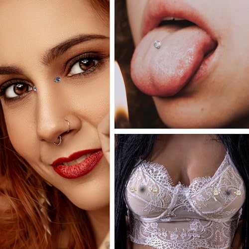 FUNLMO 2pcs Nipple Piercing Jewelry Titanium Nipple Rings Internally Threaded Tongue Rings Bridge Piercing Jewelry Nipple Barbells 14G 12-20mm - color: Silver,Clear CZ