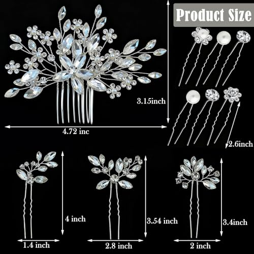 10 pcs Wedding Hair Accessories Bridal Hair Pins Silver Rhinestone with Pearls Hair Pieces for Brides Women Girls (Silver A) - color: Silver A