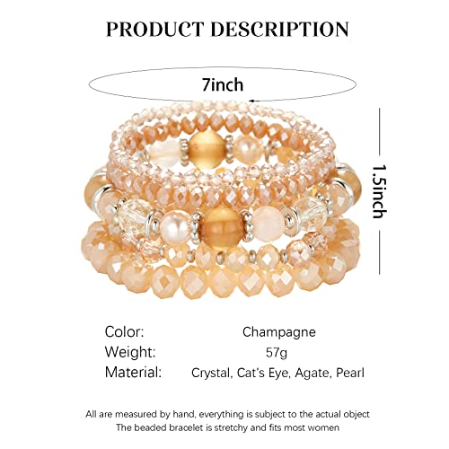 Noessla Beaded Boho Stretch Bracelet Colorful Stackable Crystal Beads Bracelets Trendy Costume Jewelry Mothers Day Gifts for Women - color: 21-Champagne
