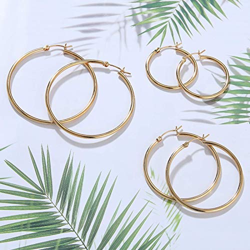 Gold Hoop Earrings for Women 14K Gold Plated | 925 Sterling Silver Post Hypoallergenic Hoop Earrings - color: Gold, size: 50mm