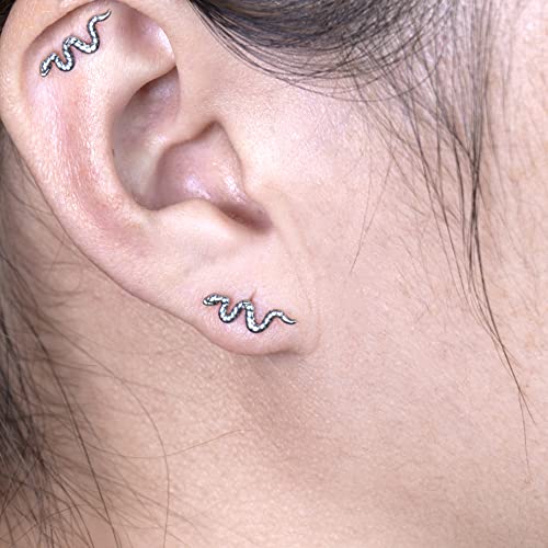 limerencia G23 Hypoallergenic 18g Flat Back Stud Earrings | F136 Implant Grade Titanium Pressfit Threadless Push Pop in Cartilage Helix Labret Lip Monroe Tragus Flat Back Piercing Studs - color: Snake Silver