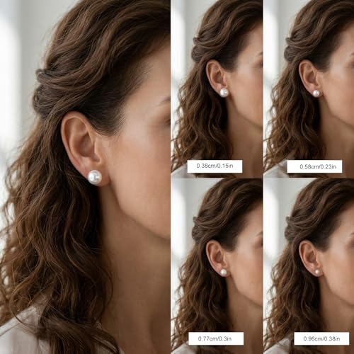24 Pairs Pearl Studs Earrings for Women, Faux Simulated Pearl Earrings 4 Mixed Sizes Round Ball Pearls Stud Earring Set - color: White, Clear