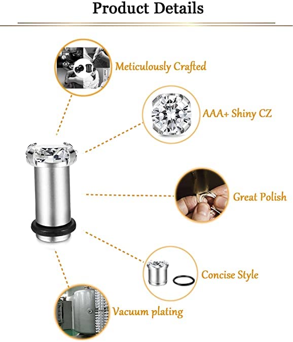 Gabry&jwl 6Pcs Lightweight Ear Gauges Plugs Ear Tunnels 2G 4G 6G 8G 6mm 5mm 4mm 3mm 316L Stainless Steel Body Piercing Plugs Prong Set CZ Ear Stretcher Expander Plugs with Rubber O-Rings - style: C01:3Pairs(6G=4mm)