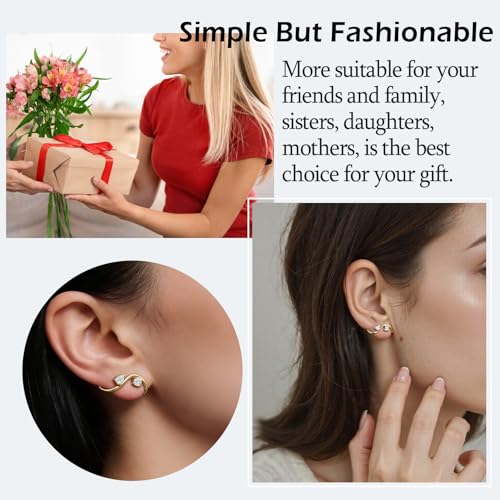 EPIRORA Earrings for Women Trendy, Dainty Geometric S-Shape Cubic Zirconia Stud Earrings for Women Hypoallergenic, Unique Jewelry Gift for Her on Valentine's Day, Birthday, Party - Silver & Gold - style: Gold