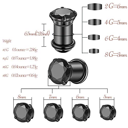 Gabry&jwl 6Pcs Lightweight Ear Gauges Plugs Ear Tunnels 2G 4G 6G 8G 6mm 5mm 4mm 3mm 316L Stainless Steel Body Piercing Plugs Prong Set CZ Ear Stretcher Expander Plugs with Rubber O-Rings - style: A01:3Pairs(2G=6mm)