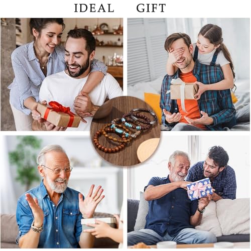 Giovanchi 41/44 PCS Wooden Beaded Bracelets for Men Larger Size Adjustable Punk Braided Wooden Bracelet Bulk Wood Bangles Wristbands Meaningful Jewelry Gift - style: Style A:44 PCS