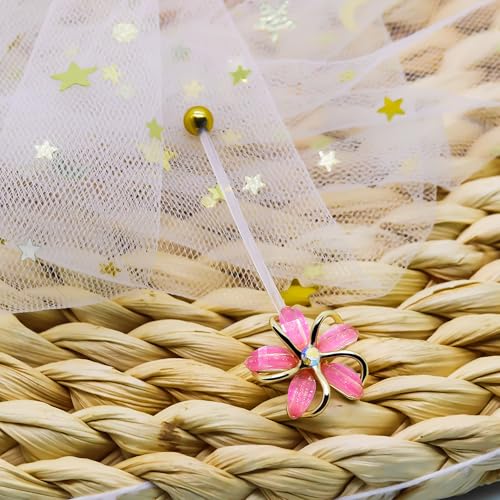 VERAMI 14G 38mm Pregnancy Belly Button Rings Flexible Bioplast Long Bar Flower Belly Rings for Maternity Clear Navel Piercing Retainer - color: Gold-pink flower