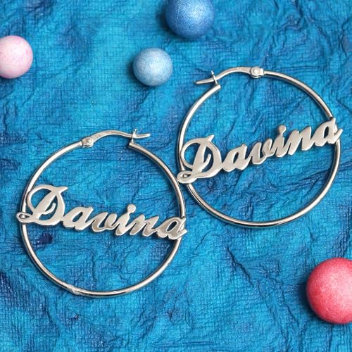 Charmsy 925 Sterling Silver Hoop Earrings | Lightweight Italian 2.5mm Tube Diamond-Cut Round Classic Hoops Earring for Women | Size 15/20/25/30/35/40/50/60/70mm | Small Medium Large - color: Personalized Hoop, size: 50 MM