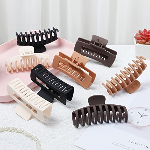 8 Pcs Large Hair Claw Clips 4.1" Non-slip Big Banana Square Matte Hair Claw Clips for Women Girls, Strong Hold Clips for Thick Thin Hair - color: Khaki