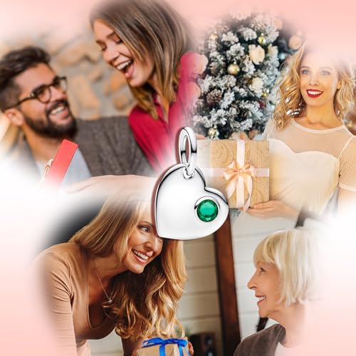 Birthstone Charm, Heart Charm Pendant Dangle with CZ, for Anniversary Birthday Mothers Valentines Day Christmas Graduation, for Yourself Family Mom Friend Girlfriend Sister Grandma - style: May