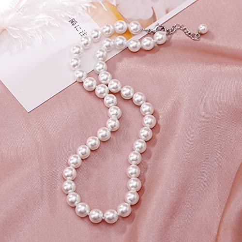 White 8mm Faux Hand Knotted Glass Imitation Pearls Necklace Earring Jewelry 3 Set for Women and Girls - style: 14.5 inches