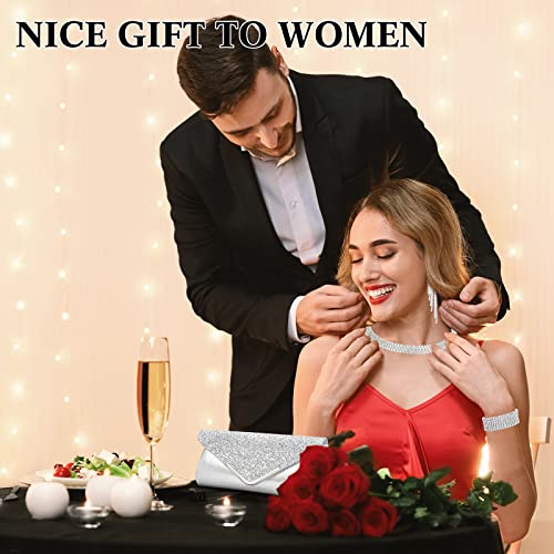 Mixweer 4 Pieces Clutch Purses Bag for Women Evening Rhinestone Jewelry Set Bling Necklace Earrings Bracelets Set for Wedding - style: Trendy Style
