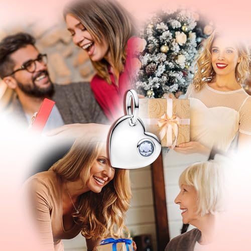 Birthstone Charm, Heart Charm Pendant Dangle with CZ, for Anniversary Birthday Mothers Valentines Day Christmas Graduation, for Yourself Family Mom Friend Girlfriend Sister Grandma - style: Mar.