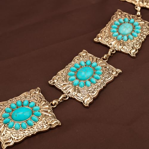 ILuvatar Western Metal Concho Belt for Women Cowgirl Waist Chain for Women Dress Pants Adjustable - color: Golden-t16