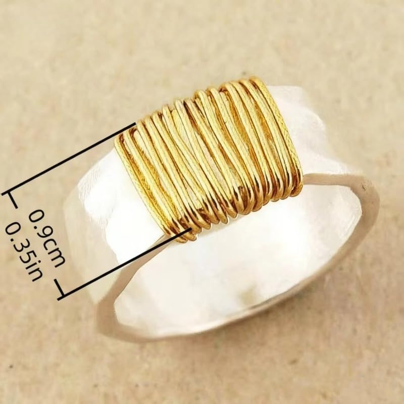 Fashion Two Tone Wrap Wide Rings for Women Men Daily Casual Party Unisex Rings Jewelry - color: Silver&Gold