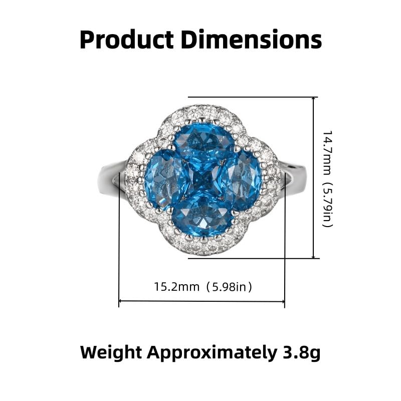Green/Blue Zircon 4-Leaf Clover Jewelry Set – Necklace, Ring, Earrings – Women's Wedding & Evening Gift for Wife, Girlfriend, Mother – Comes with Gift Box - color: Blue Ring