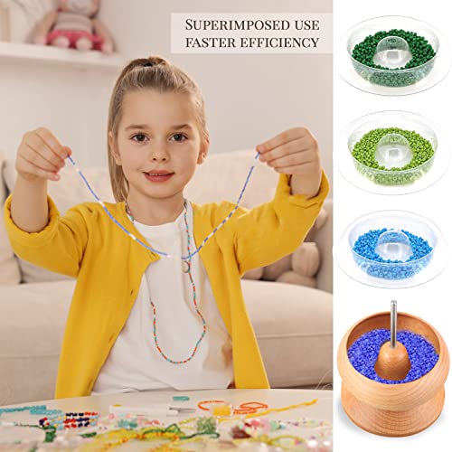 INDIVSHOW Clay Bead Spinner,Seed Beads Kit with 3 Pcs Quick Changed Trays,Beading Needles for Jewelry Making (Wooden)