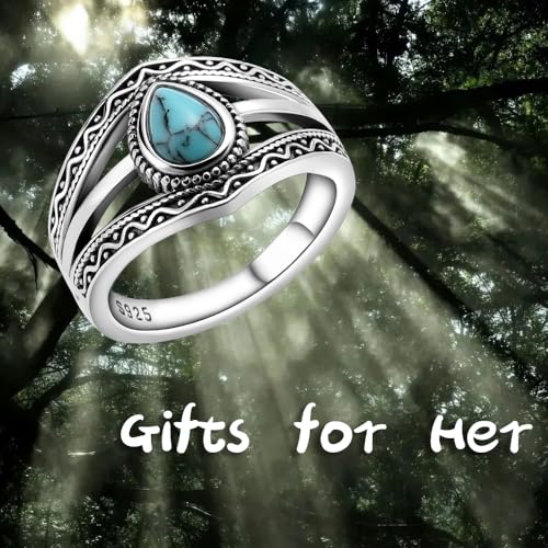 Boho Turquoise Ring for Women Sterling Silver Western Style Statement Ring Bohemian Jewelry Gifts - style: Turquoise-A