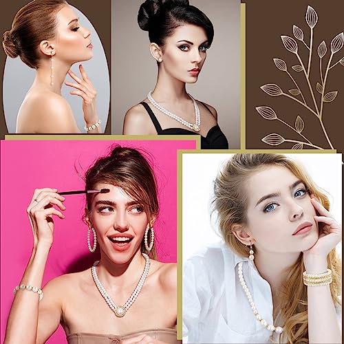 Bonuci 12 Pcs Women Pearl Jewelry Set Pearl Necklace Bracelet Earrings with Rhinestone for Wedding Birthday Bridal Tea Party - style: Novel Style