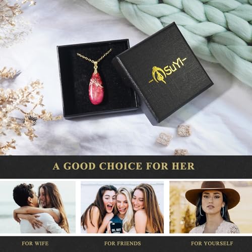 Suyi Stone Necklace for Women Teardrop Colorful Pendant Necklaces - color: Red Gold