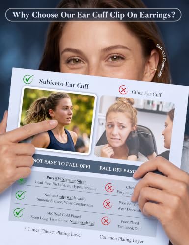 Subiceto 925 Sterling Silver Ear Cuffs Non Piercing - Adjustable Hypoallergenic 14K Gold Plated Clip On Earrings for Women Cubic Zirconia Silver Ear Cuff Helix Cartilage Fake Piercing - color: 06 Simple CZ Gold Tone
