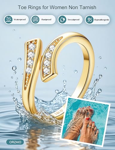 ORAZIO Gold Toe Rings for Women Non Tarnish 14K Gold Filled Toe Ring Adjustable Hug CZ Triple Open Band Rings Summer Beach Foot Jewelry for Women 4Pcs - style: CZ Hug Style