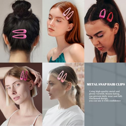 20 PCS Metal Snap Hair Clips Water Drop No Slip Barrettes for Women Bright Small Hair Clips For Thick And Thin Fine Hair,Red Pink Rose Red,1.97 x 0.5 In. - color: Red Pink Rose Red