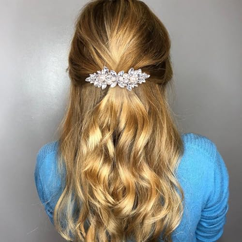 Joez Wonderful 2 Pcs Rhinestone Hair Clips, Silver Bridal Hair Accessories for Women, Sparkly Crystal Hair Pins, Fancy Flower Hair Barrettes for Wedding, Bride (Pearl) - color: Pearl (2pcs)