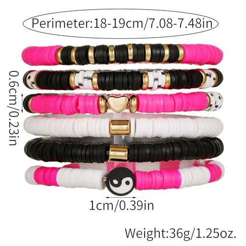 Friendship Bracelets for Women - Heishi Surfer Colorful Smile Evil Eye Clay Beaded Stretch Bracelets Elastic Layering - Stackable Boho Disc Y2K Aesthetic Summer Jewelry Set. - color: TS-5PC-hero