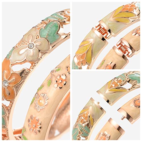UJOY Cloisonne Indian Bangle Colored Crystal Plated Hinge Cuff Bracelet Hollowed Bird Enamel Jewelry Gift 55C49 - color: A09-2 Pcs/set-Butterfly-Yellow